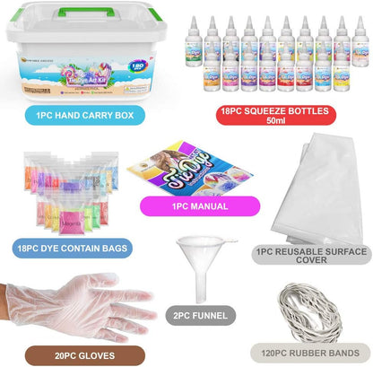 Desire Deluxe Kit Tie Dye Conjunto de 18 cores de tinta Tie-Dye Kits para tingir tecidos, roupas – Jogos de artesanato criativos Atividade para crianças e adultos (180 peças)