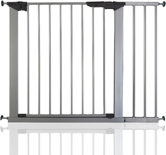 Barrera de seguridad para escaleras para bebés BabyDan Premier True Pressure Fit, plateada, todos los anchos (92,5 cm-99,8 cm)