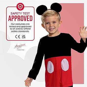 DISGUISE  Fantasia clássica oficial oficial do Mickey Mouse da Disney para crianças inclui faixa de cabeça – feita com material super macio – vestido extravagante de Halloween do Natal do Mickey Mouse para crianças e bebês tamanho S