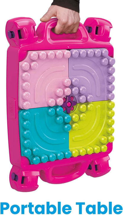 MEGA Blocos de construção para crianças BLOKS Fisher-Price, mesa de atividades para construir e aprender com 30 peças e armazenamento, rosa, crianças de 1 ano ou mais, FFG22