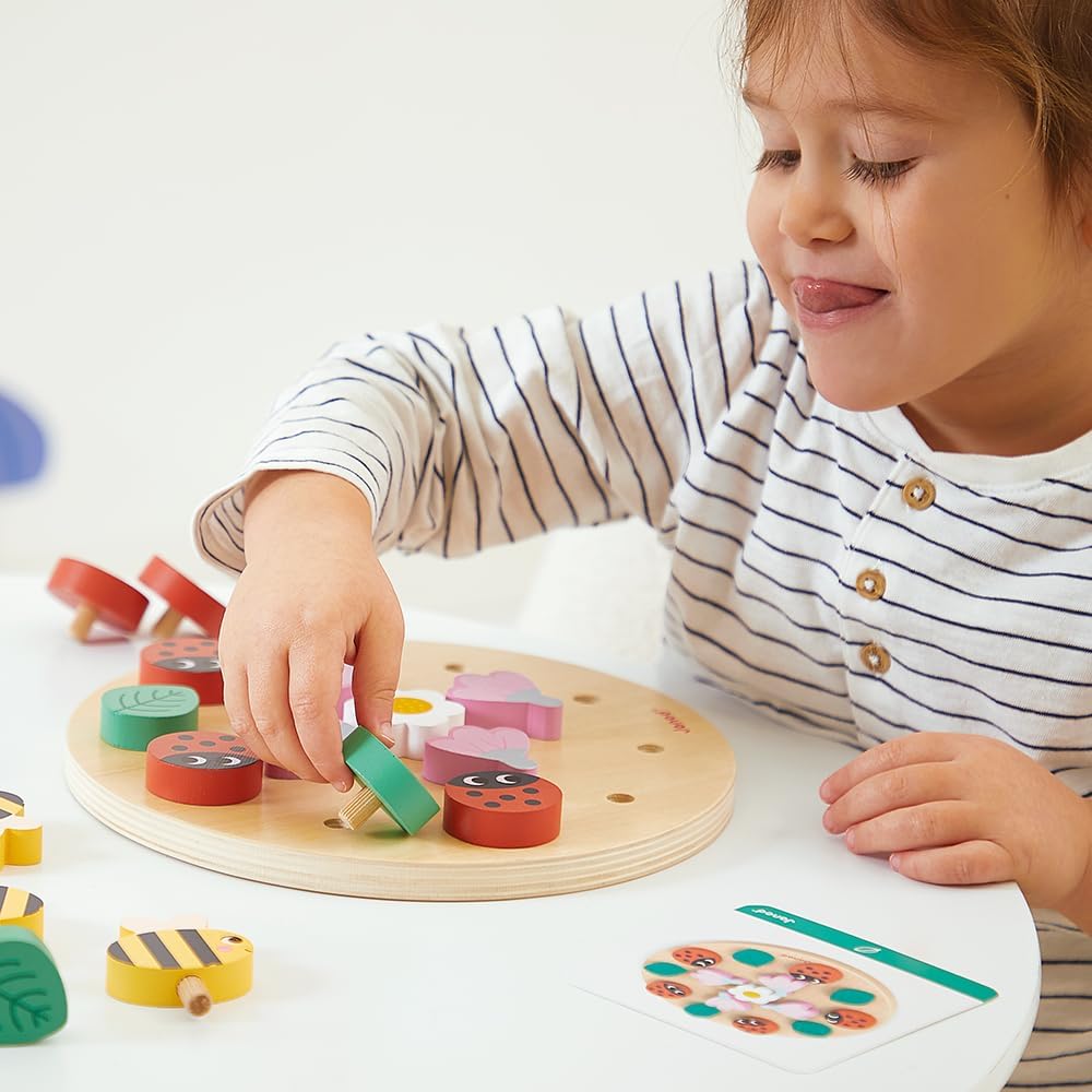 Janod - Linha Pédagogie - Minha Primeira Mandala de Jardim - Desenvolve Concentração e Criatividade - Brinquedo Educativo Infantil - Jogo de Madeira FSC - 24 Meses +,