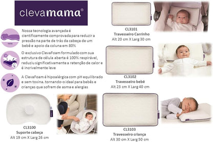 Clevamama Almofada de baile KalevfaoM, certificada para asma e alergia, prevenção da síndrome da cabeça chata, descalço, por 0 a 6 meses - Vahite, 20x30 Cum