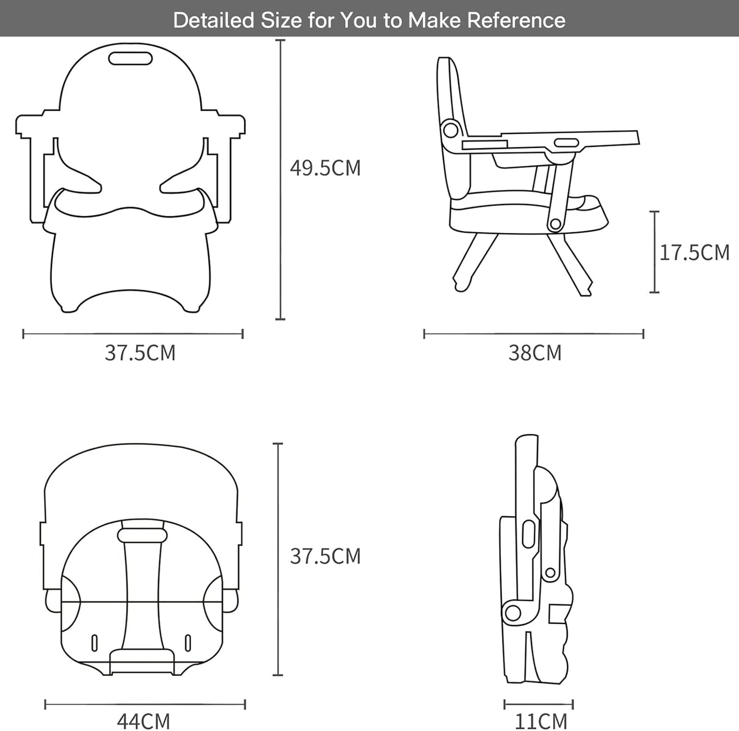 Bebamour Assento elevatório para cadeira de bebê com bandeja Sit Me Up Cadeira de bebê para comer portátil, viagem, com estofamento bege