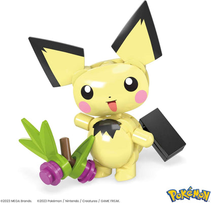 Mega Conjunto de brinquedos de construção de bonecos de ação Pokémon, Pichu's Forest Forage com 84 peças, movimento e 1 personagem articulado e montável, HPB59