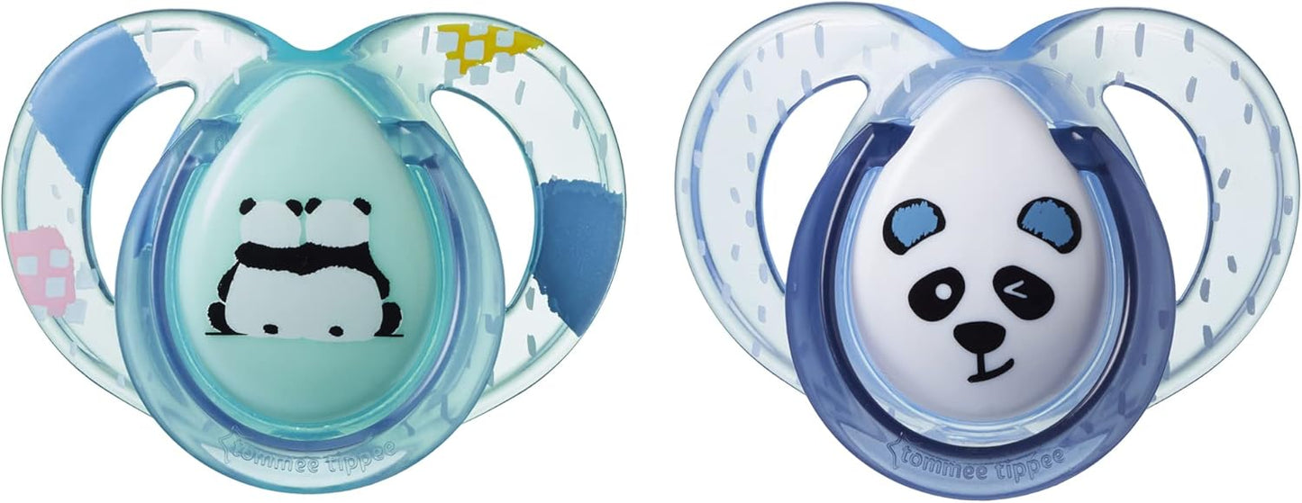 Tommee Tippee Chupetas Anytime, 6-18 m, pacote com 2, design ortodôntico simétrico, silicone sem BPA, azul