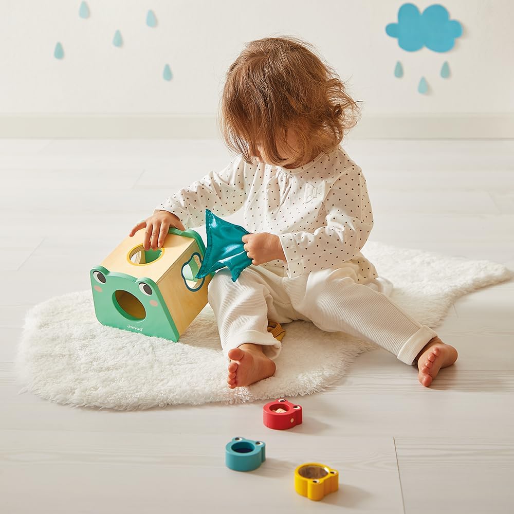 Janod - Caixa de jogos para bebês de 1 ano - Brinquedos e quebra-cabeças de aprendizagem precoce para refinar habilidades motoras - Jogo sensorial do bebê - Descobertas de recém-nascidos - Caixa de classificação de formas