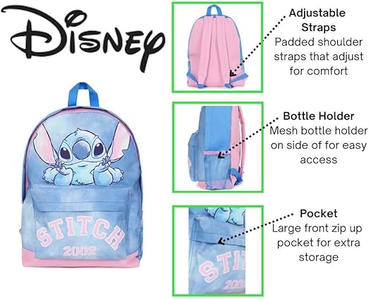 Mochila Disney Lilo e Stitch Girls, Mochila Escolar Infantil, Mochila Azul