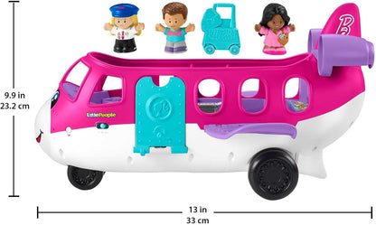 Fisher-Price Avião de brinquedo Barbie Little People para crianças com luzes, música e escadas dobráveis, Little Dream Plane, 4 peças de brincar, versão em vários idiomas, HRC38