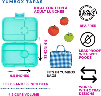 Yumbox  Tapas tamanho maior - lancheira Bento à prova de vazamentos com 5 compartimentos para pré-adolescentes, adolescentes e adultos (Bali Aqua com bandeja Aqua transparente) (BAIII202303A)