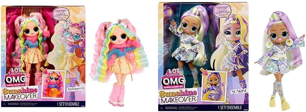 Jajaja ¡Sorpresa! Muñeca de moda OMG Sunshine Makeover - SUNRISE - Cambio de color UV bajo el sol, muchas sorpresas y accesorios fabulosos - Gran regalo para niños de 4 años en adelante