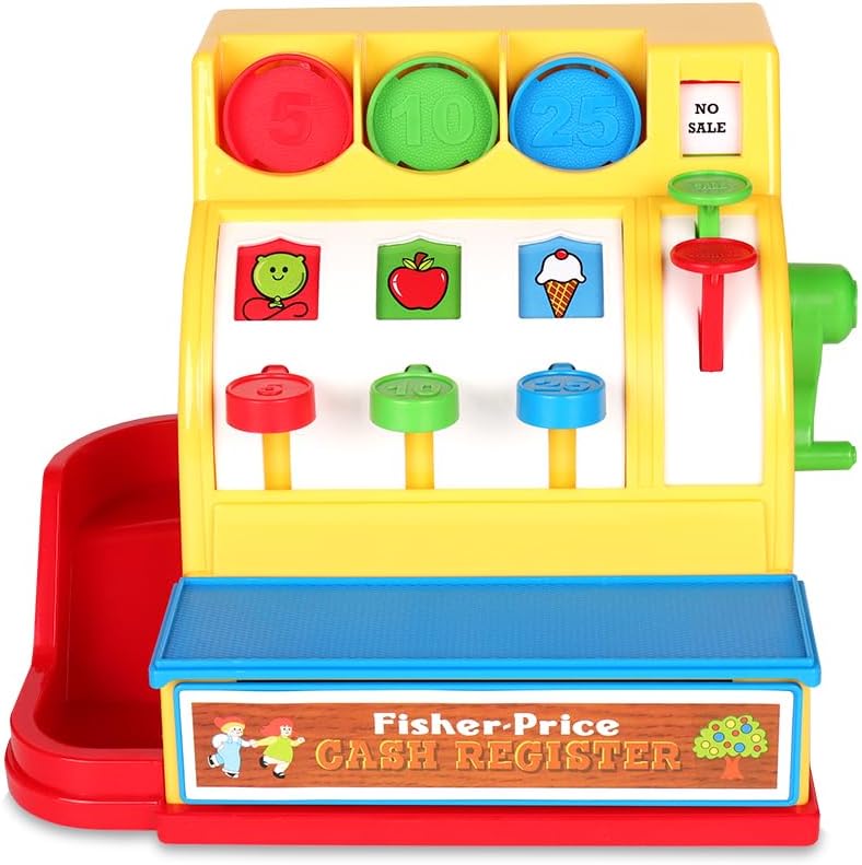 Clásicos básicos y divertidos de Fisher Price | Caja registradora | Juguete educativo y de aprendizaje, ideal para juegos de rol para niños, juguete clásico con embalaje de estilo retro, adecuado para niños y niñas de 2 años en adelante