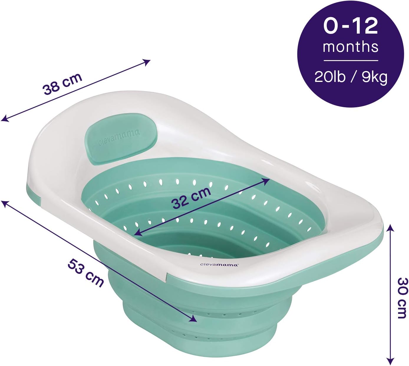 ClevaMama ClevaBath - The Baby Sink Bath, Bañera plegable para recién nacidos - Gris, 53x38x30 cm, 0-12 meses