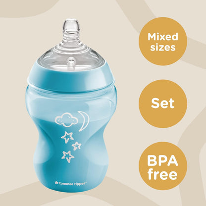 Tommee Tippee Closer to Nature Kit inicial de mamadeira para recém-nascidos, tetinas semelhantes a seios com válvula anticólica, tamanhos mistos, azul