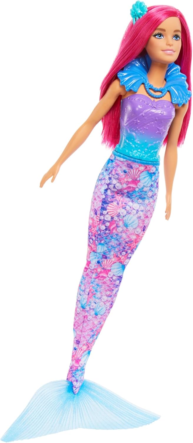 Barbie Calendário do Advento da com boneca e 24 acessórios surpresa, incluindo unicórnio e 3 animais de estimação, transforme a boneca da moda de cabelo rosa em sereia, fada e muito mais, HRG90