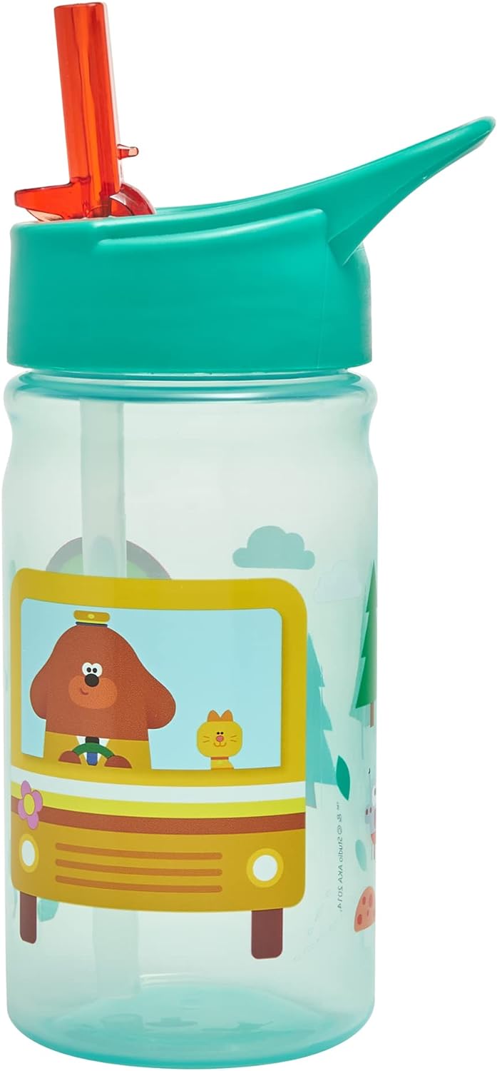 Hey Duggee Garrafa de água Adventure com canudo dobrável 380ml - Mercadoria oficial da Polar Gear - Crianças reutilizáveis sem derramamento sem BPA - Plástico reciclável - Para piquenique esportivo em berçário escolar - Verde