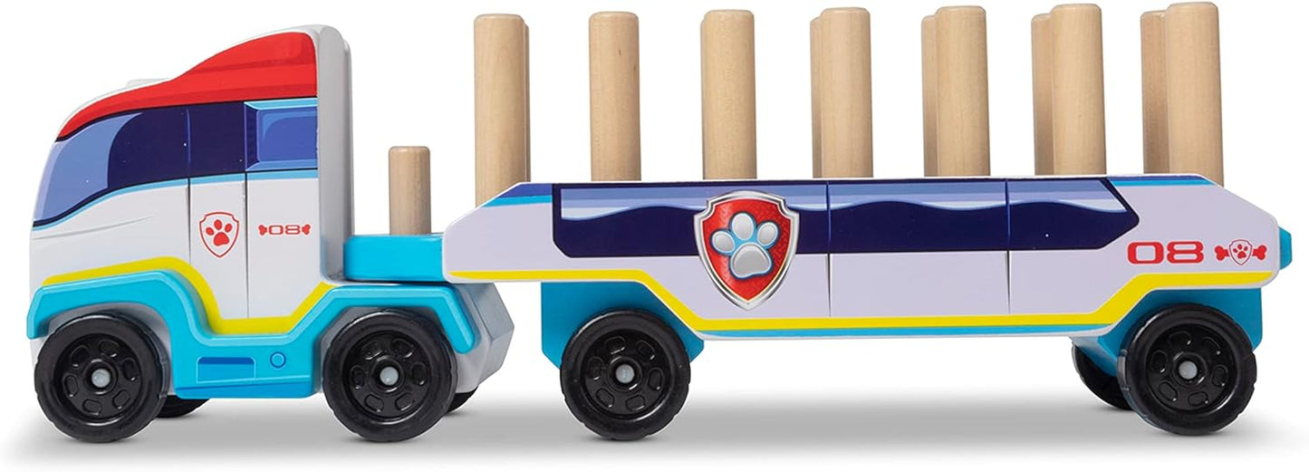 Melissa & Doug Caminhão de brinquedo PAW Patrol com blocos de construção de madeira com alfabeto e número, brinquedos infantis para meninas e meninos de 3 anos ou mais, brinquedos PAW Patrol para meninos, presente de veículos infantis para menino ou