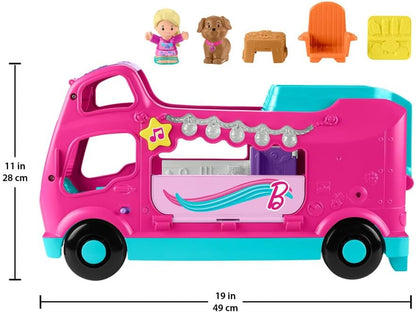 Fisher-Price Brinquedo infantil Little People Barbie Little Dreamcamper RV Playset com luzes musicais e 2 figuras para maiores de 18 meses, versão multilíngue, HYR86