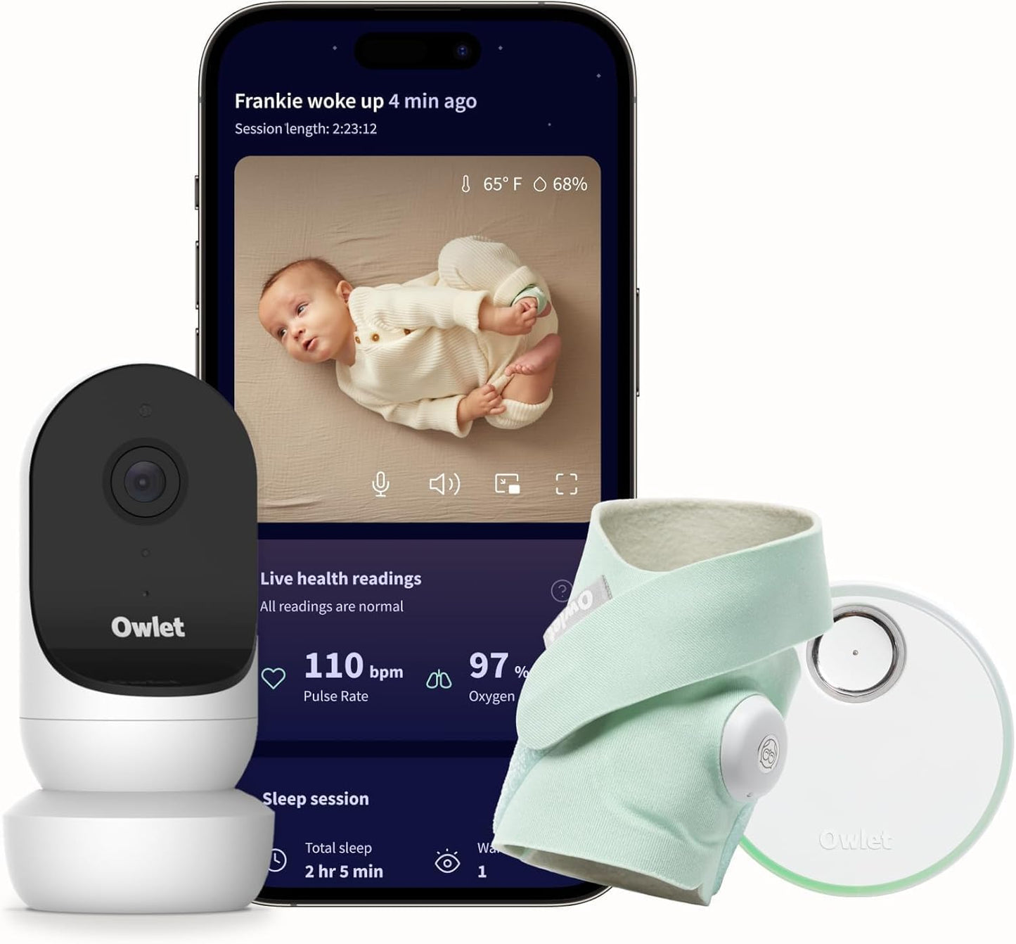 Owlet Monitor inteligente para bebês Dream Bundle 2: Dream Sock® e Owlet Cam 2 - rastreia e notifica a frequência cardíaca e o oxigênio enquanto visualiza o bebê em vídeo HD WiFi 1080p - Mint