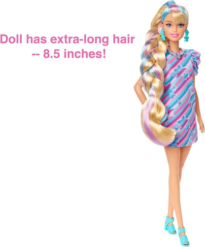 Barbie Boneca Totally Hair, Boneca Barbie com cabelo loiro com mechas azuis e rosa, 15 acessórios de estilo, incluindo 8 com recursos de mudança de cor, brinquedos para maiores de 3 anos, uma boneca, HCM88