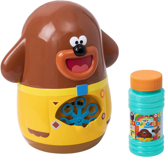 Hey Duggee Máquina de bolhas | Máquina de fazer bolhas | Ei, Duggee Bubble Party Bubble Machine e solução de bolha bônus | Brinquedos divertidos perfeitos para atividades ao ar livre e brinquedos para ambientes internos | Ei Duggee e os esquilos