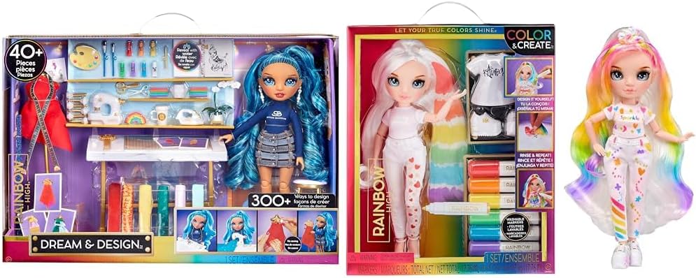 Rainbow High Dream &amp; Design Fashion Studio Playset - Juego de diseñador de moda con muñeca Blue Skyler Bradshaw y kit de moda fácil sin costuras - Ideal para niños de 4 a 12 años y coleccionistas