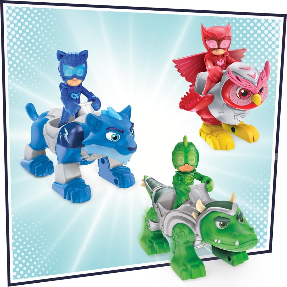 PJ Masks Animal Power Hero Animal Trio Brinquedo pré-escolar, boneco de ação e conjunto de veículos para crianças de 3 anos ou mais