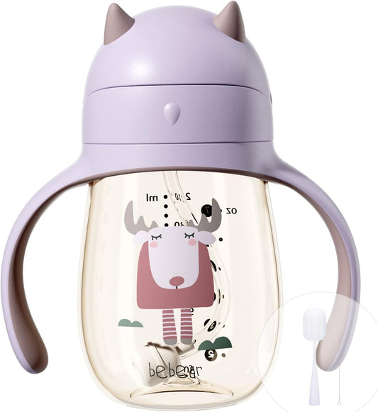 Bebamour Sippy Cup 6-36 meses Copo de palha anti-derramamento para crianças Copo de bico macio engarrafador de água à prova de derramamento para crianças, sem BPA, PPSU, 210ml, roxo