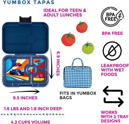 yumbox  Tapas tamanho maior - lancheira Bento à prova de vazamentos de 4 compartimentos para pré-adolescentes, adolescentes e adultos (roxo Sevilha com bandeja arco-íris)