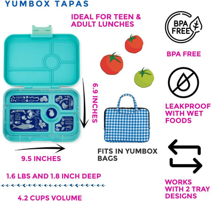 Yumbox Lancheira Bento Tapas 4,2 xícaras: Design de 4 compartimentos à prova de vazamentos em Capri Pink Rainbow - Perfeito para refeições portáteis ricas em nutrientes para adultos e crianças maiores