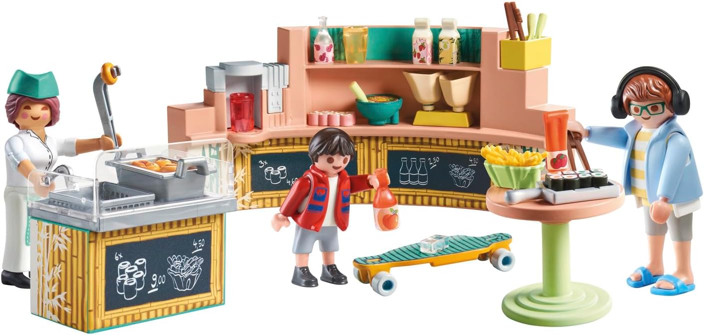 Playmobil 71538 myLife: Food Lounge, deliciosas refeições e lanches no restaurante, incluindo batatas fritas, sushi e muito mais, conjuntos de jogos detalhados adequados para crianças a partir de 5 anos