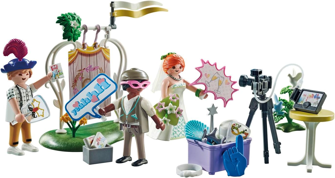 Playmobil 71367 Pacote promocional de cabine de fotos de casamento, conjunto de presente de cerimônia, dramatização divertida e imaginativa, conjuntos adequados para crianças de 4 anos ou mais