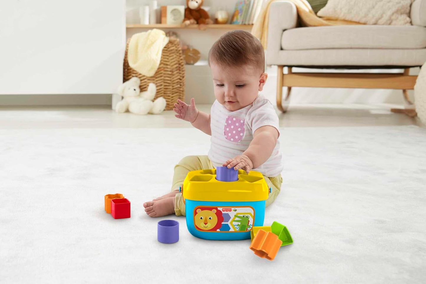 Fisher-Price Conjunto de 10 blocos de brinquedo empilhável para bebês, primeiros blocos, para brincadeiras de classificação para bebês de 6 meses ou mais, FFC84