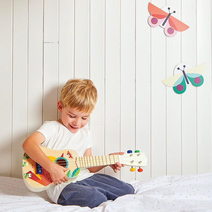 Janod - Ukulele de madeira Gioia - Instrumento musical infantil - Brinquedo de despertar musical - Tinta à base de água - 3 anos +,