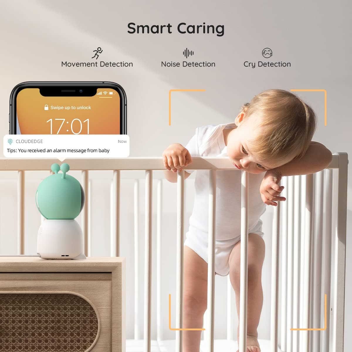 BOIFUN Monitor de bebê WiFi 2K com duas câmeras, aplicativo e controle de tela dividida de 5", detecção de movimento e choro, luz noturna, rastreamento automático, PTZ, sensor de umidade e temperatura, áudio bidirecional, área de