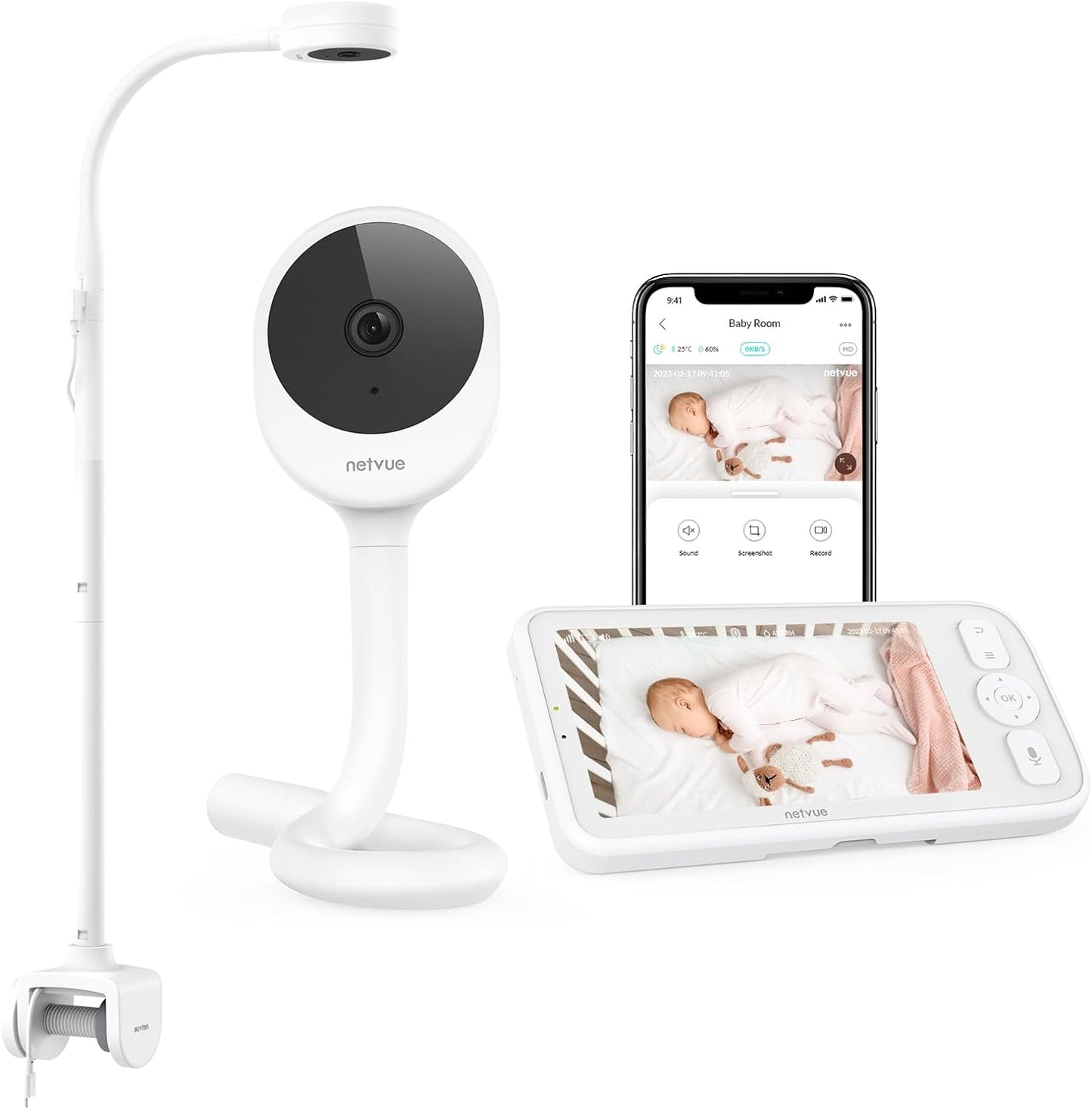 NETVUE Peekababy Monitor de Bebê com câmera e visão noturna, babá eletrônica inteligente com câmera e áudio