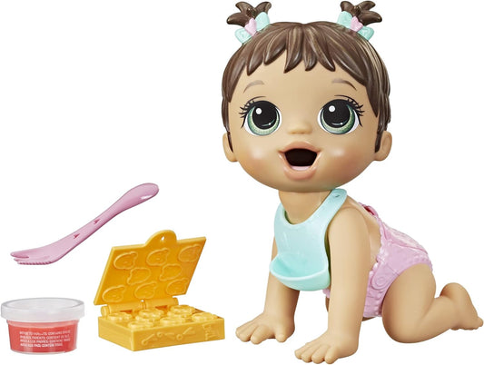 Muñeca Baby Alive Lil Snacks, come y caca, muñeca temática de bocadillos de 8 pulgadas, molde para caja de bocadillos, juguete para niños de 3 años en adelante, cabello castaño