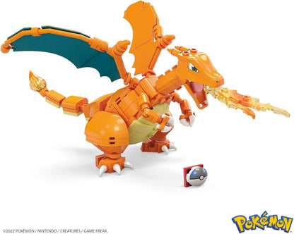 MEGA Figura de ação Pokémon, Pokémon Charizard, brinquedos de construção para crianças e adultos, modelo de personagem colecionável com 222 peças e alfinete de pokébola, 10 cm de altura, brinquedo para maiores de 8 anos,