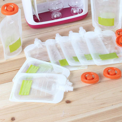 Faderr 10 unidades / conjunto de bolsas de comida para bebê reutilizáveis, bolsas de smoothie para bebês desmamados, sem BPA e PVC, sem vazamento, para uso com fabricante de bolsas de comida para bebês (branco + vermelho)