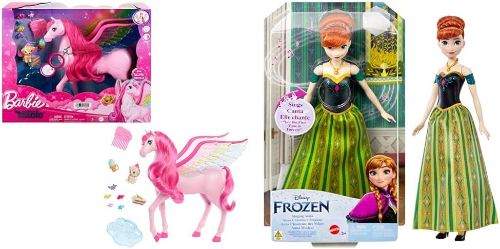 Barbie Um Toque de Mágica Pégaso, Pégaso Rosa com Cabelo Rosa e Asas de Arco-Íris, Luzes e Sons, Cachorrinho de Brinquedo, 10 Acessórios de Brinquedo, Brinquedos para Idades de 3 e Acima, Uma Barbie Pégaso, HLC41