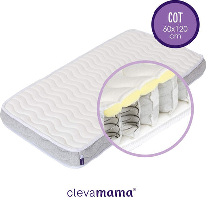 ClevaMama Colchón de muelles ClevaFoam para bebés y niños pequeños para cuna para apoyar el crecimiento del cuerpo y reducir la presión con estructura de espuma múltiple - 70x140x11 cm