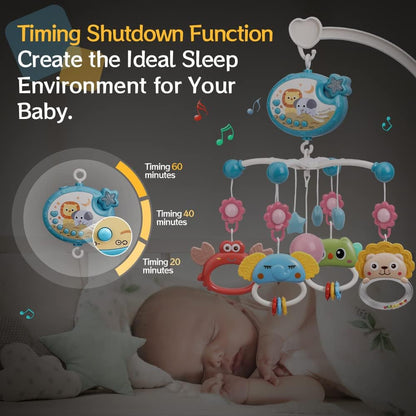 Mini Tudou Baby Musical Crib Mobile com projeção de estrelas e função de temporização, caixa de música com controle remoto com música e luzes noturnas, chocalhos de animais giratórios suspensos para crianças, brinquedo para recém-nascidos de 0 a 24 meses