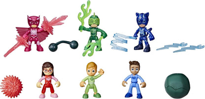 PJ Masks Conjunto de bonecos Nighttime Heroes, brinquedo pré-escolar, 6 bonecos de ação e 11 acessórios para crianças de 3 anos ou mais