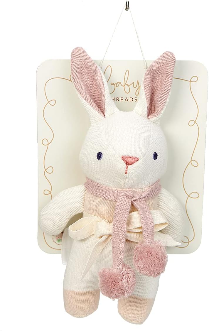 ThreadBear Design  Chocalho de coelho creme com fios para bebês - presentes e brinquedos premium para bebês e crianças pequenas