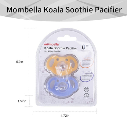 Mobella Chupetas Koala 0-3 meses, chupeta de silicone para bebês amamentados, chupeta para recém-nascidos com bico macio, binkies sem BPA, design de escudo ortodôntico, simétrico e de curvas, conjunto diurno e noturno