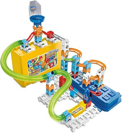 VTech Marble Rush Juego de construcción y caja de almacenamiento, juego de construcción para niños, 5 canicas y 62 piezas de construcción, pista de canicas con lanzador, juguete de construcción, juego de pistas para mayores de 4, 5 y 6 años