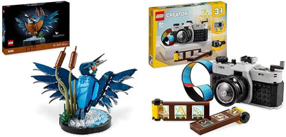 LEGO Conjunto de pássaros Kingfisher Icons, kit de construção de modelo para adultos construir com suporte de exibição de configuração de água, ótima decoração de mesa para casa e escritório, presentes de dia dos namorados para mulheres,