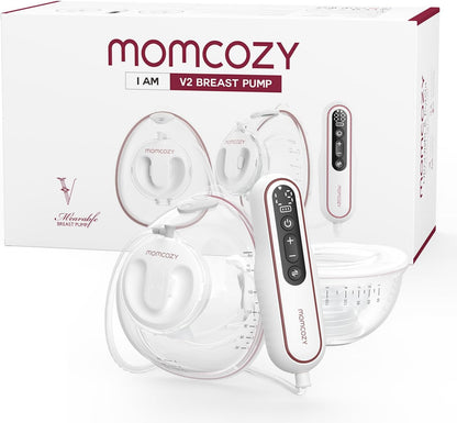 Momcozy Bomba tira leite ultraleve e mãos livres V2, bomba portátil potente com 27 combinações de bombeamento, bomba elétrica dupla portátil indolor de baixo ruído, flange de 17/19/21/24/27 mm