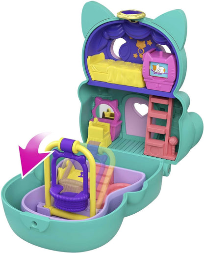 Polly Pocket GTM61 Flip & Find Cat Compact, recurso Flip cria superfícies de jogo duplas, micro boneca, ótimo presente para maiores de 4 anos, multicolorido, 19,0 cm * 5,0 cm * 7,7 cm