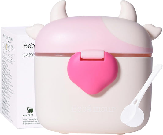 Bebamour dispensador de leite em pó para bebê, dispensador de fórmula para lanche de bebê, 230g de leite em pó, 450ml, rosa claro