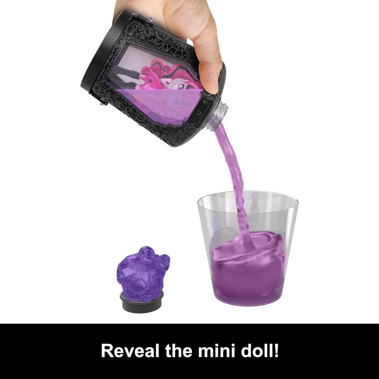 Monster High Mini bonecas e acessórios Potions, figuras de personagens surpresa de 3 polegadas em garrafa de exibição com revelação de água e amuletos